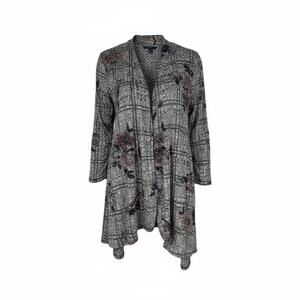 Apt. 9 Women’s Gray Floral Plaid Open-Front Cardigan Sweater PXL